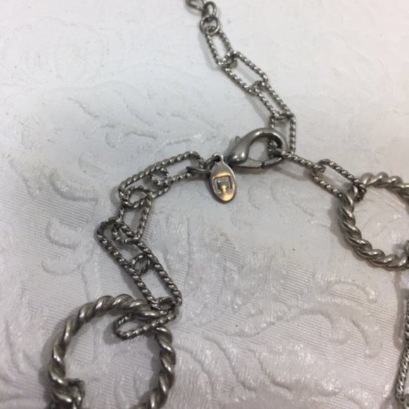 Silver Toned Circles Rectangles Smoky Quartz Stone Chain Adjustable Necklace - Picture 6 of 6